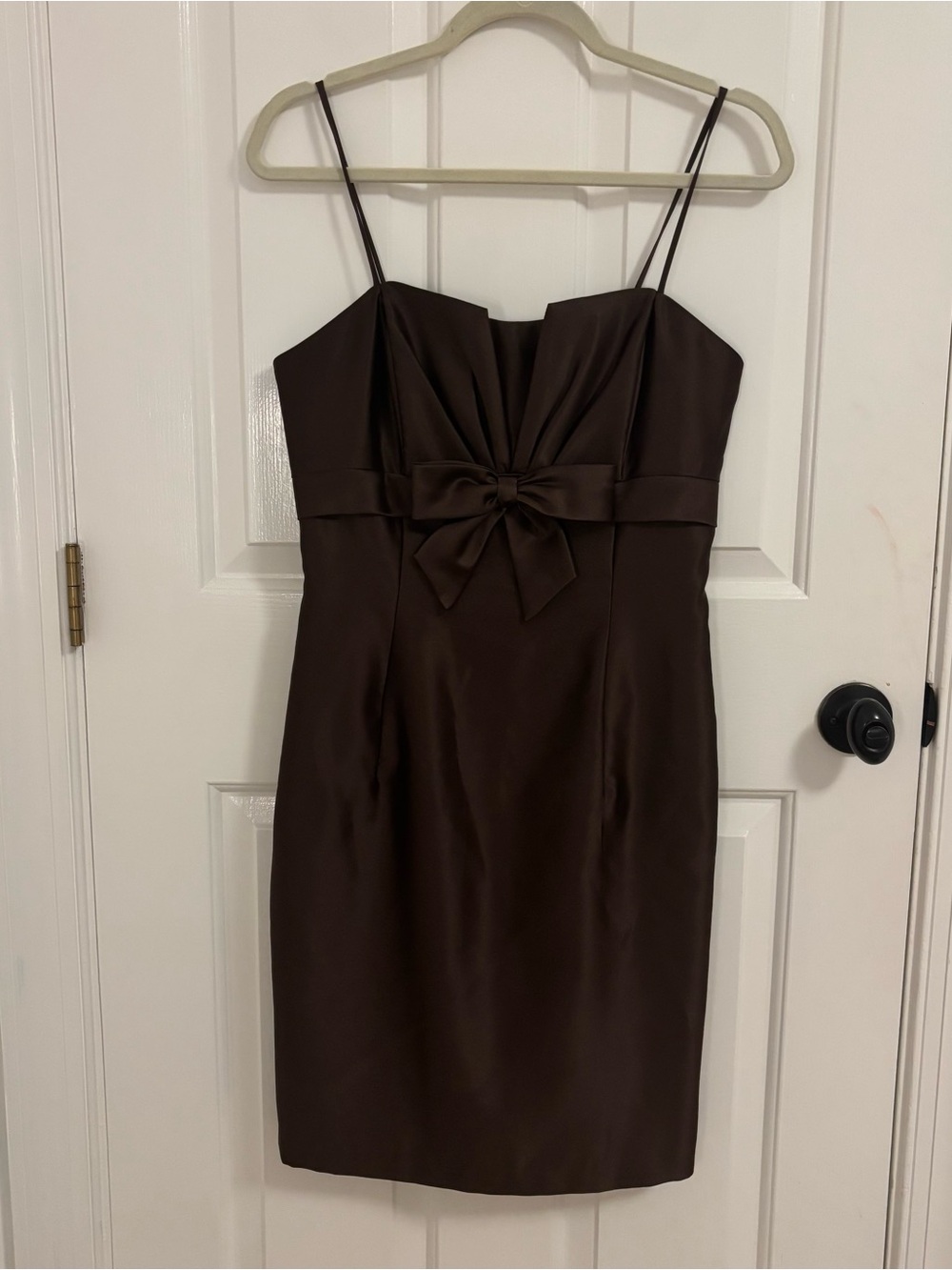 Vintage Scott McClintock Brown Satin Bow-Front Mini Cocktail Dress